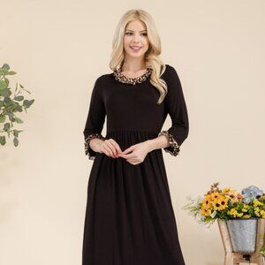 Celeste Full Size Leopard Ruffle Detail Midi Dress